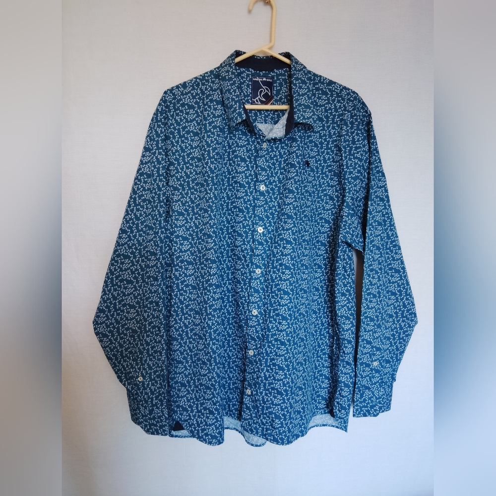 Raging Bull Men's Western Long Sleeve Button Down Peacock Blue Shirt ~ XXL